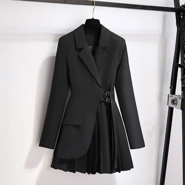 Lapel Design Pleated Skirt Black Suit Jacket For Women Black Suit Jacket - Shop at LoveMi