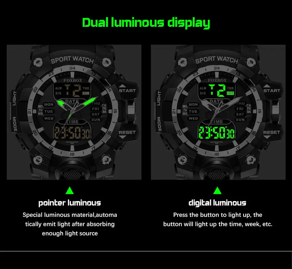 Luminous Waterproof Multifunctional Fashion Double Display Electronic Watch