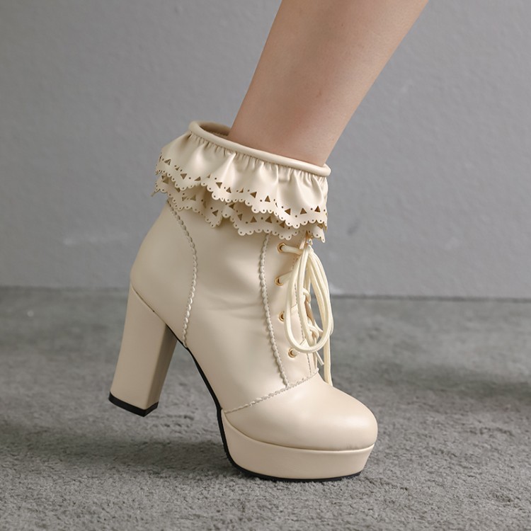 Title 44, Autumn and Winter Lace Up Womens Thick Heel Fa...