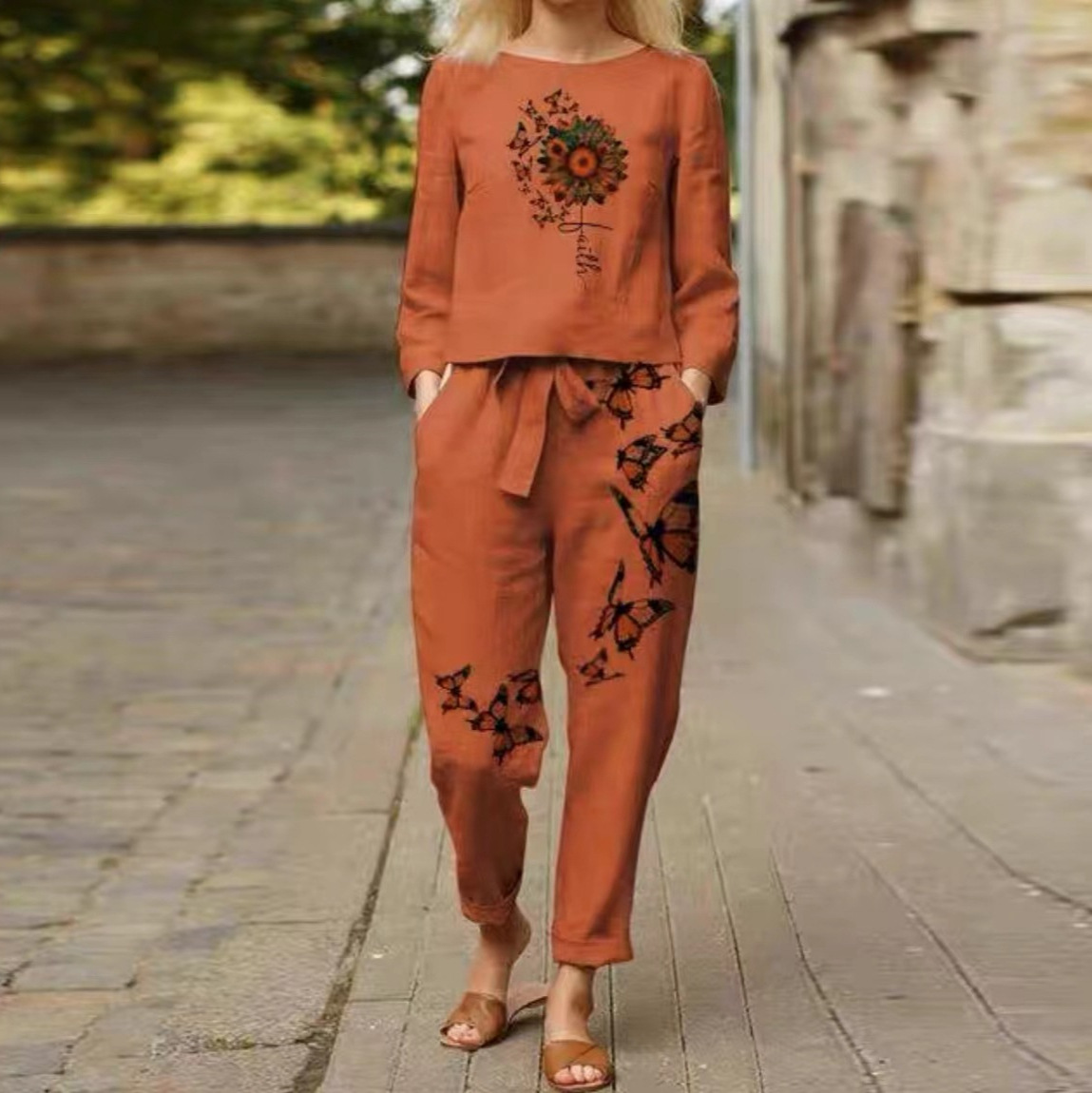 Casual Women's Floral Round Neck Long sleeve Suit 8813Style - Shop at LoveMi