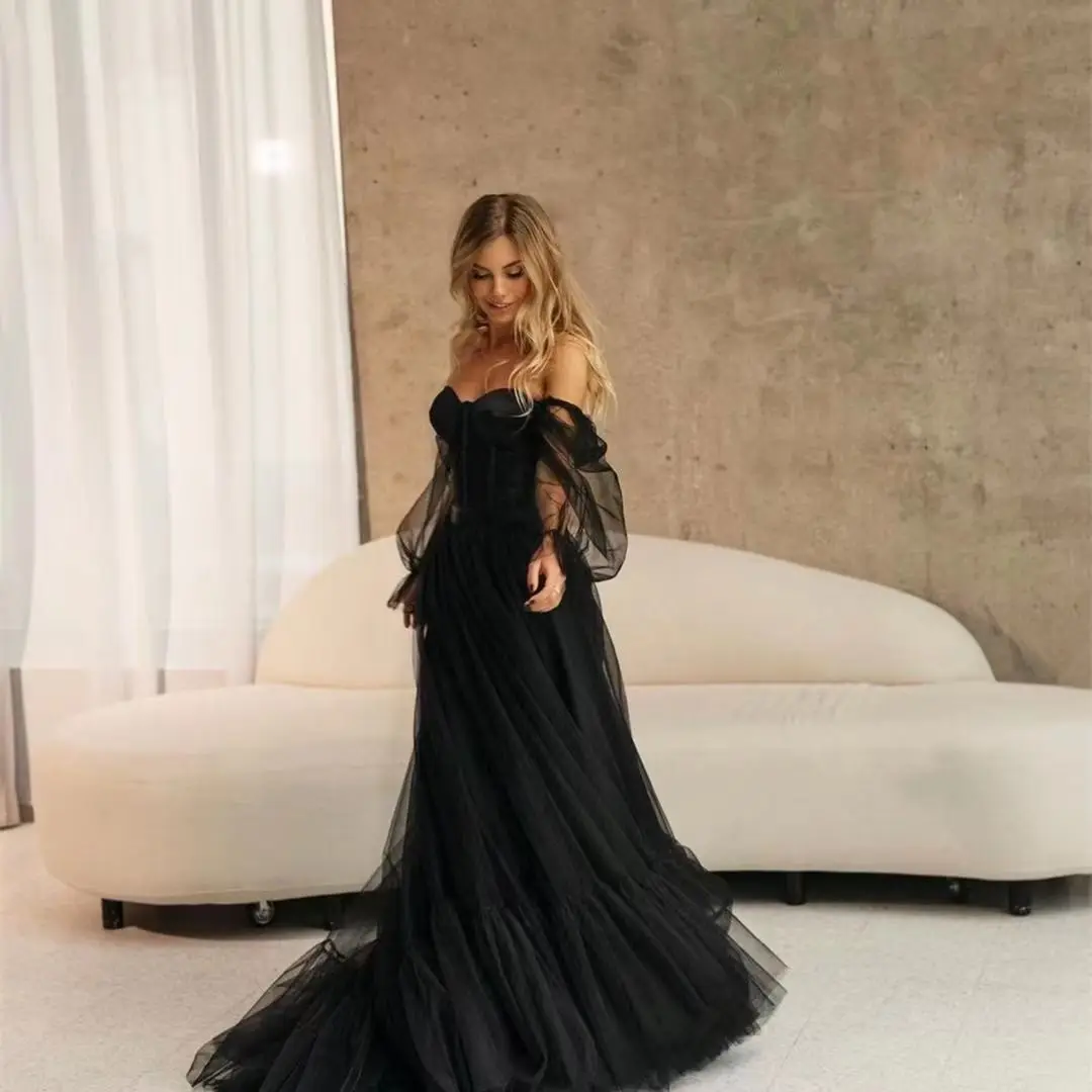 Women's Long Sleeve Transparent Lace Black Wedding