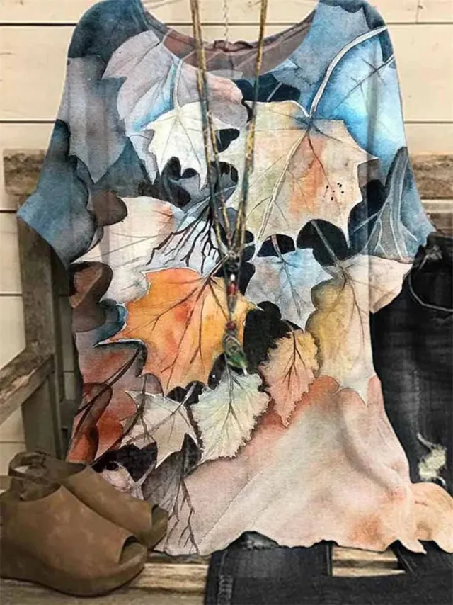 Pattern Printed Loose Short Sleeve Round Neck Shirt Ht08 S - Shop at LoveMi
