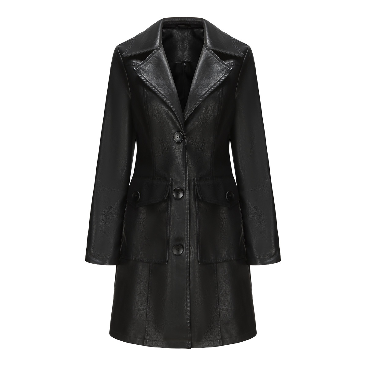 Women’s Long Leather Trench Coat – Fashion Outerwear