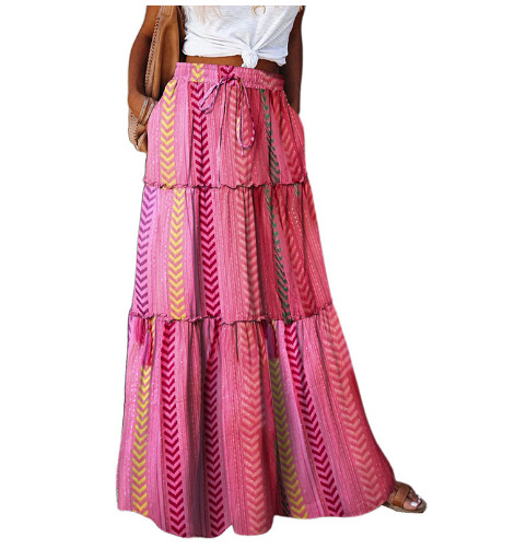 Bohemian-style Loose Casual Printed High-waisted Skirt
