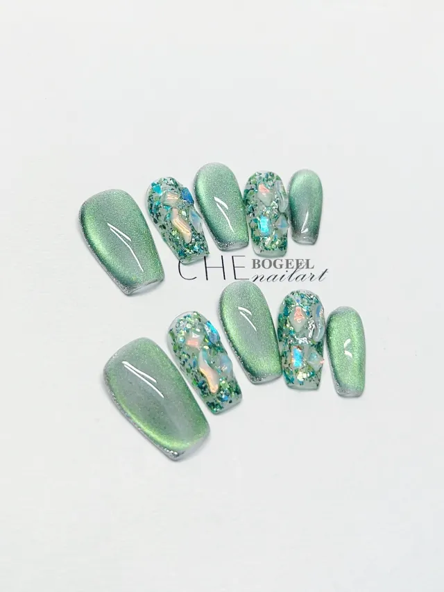 Rhinestone White Summer Finished Product Nail Shaped Piece Medium Long Ladder - Shop at LoveMi