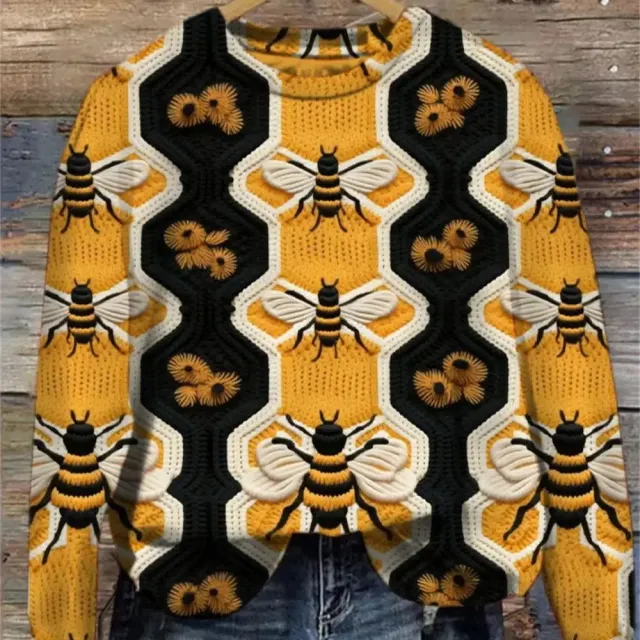 Chunky knit Faux sweater With Digital Print And Round Neckline Rkjrtv1 - Shop at LoveMi