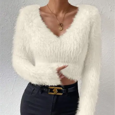 Autumn and Winter New Solid Color and V-neck Slim
