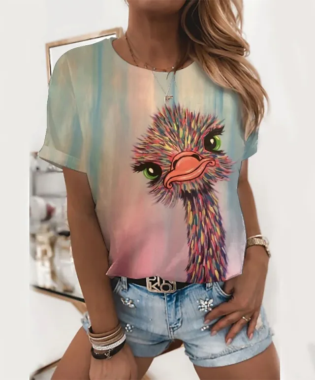 Casual Round Neck 3D Digital Printing Animal Pattern Short Sleeve Rge2318112 S - Shop at LoveMi