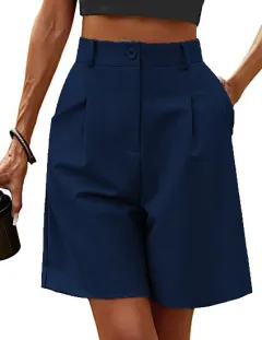 Women's Summer Thin High Waist Loose Straight Casual Cropped Pants - Navy - View 1