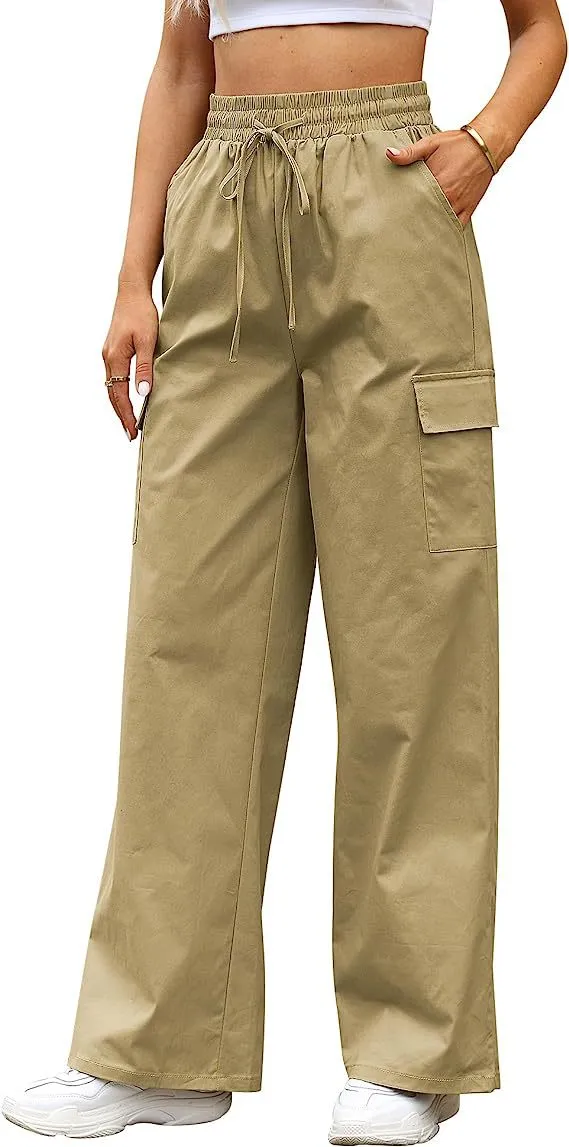 Women's Cotton Pocket Smocking Workwear Casual Pants Khaki - Shop at LoveMi