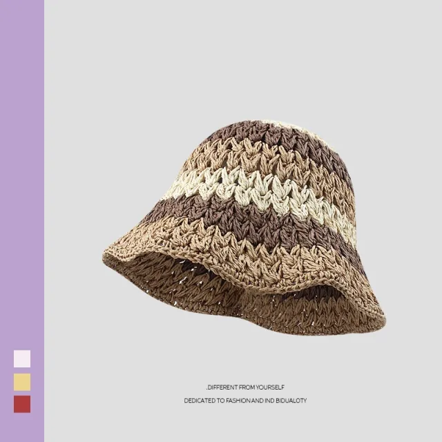Rainbow Straw Bucket Hat Bucket Hat B Pure Coffee - Shop at LoveMi