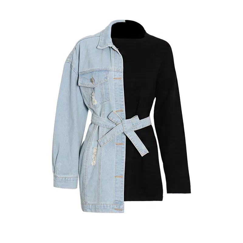 New Fashion Stitching Contrast Color Casual All-match Lace-up Denim Clothing