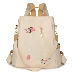 Ethnic Style 3D Embroidered Backpack Women's Waterproof Oxford Cloth - Beige - View 1