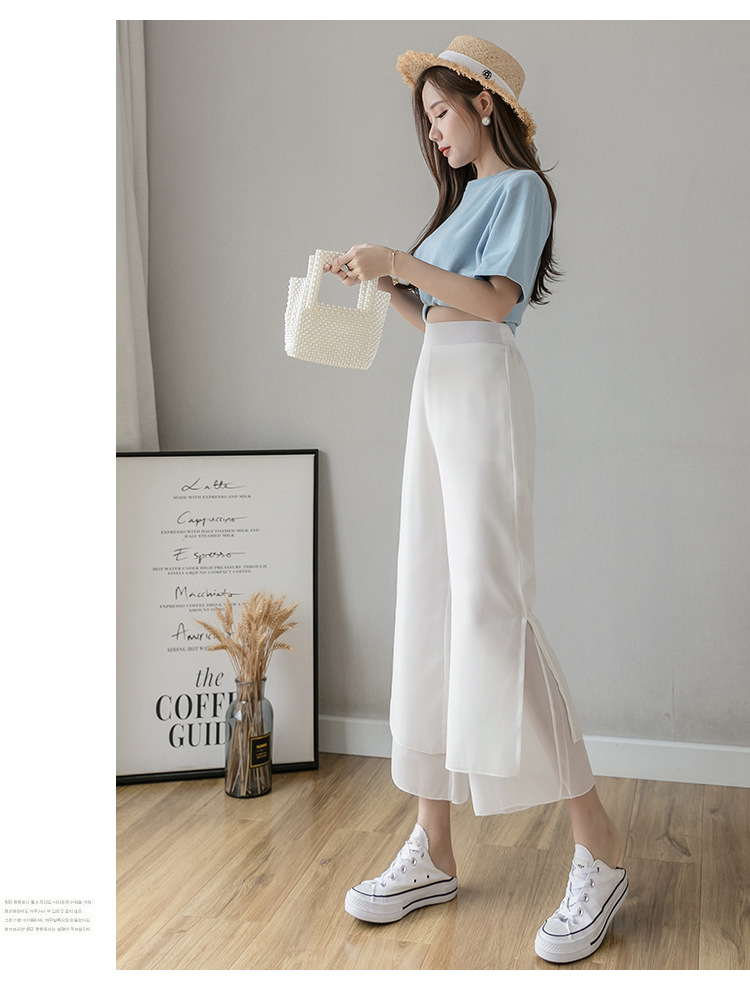 Title 19, High Waist Loose Ninth Hakama Pants Drape Chiff...