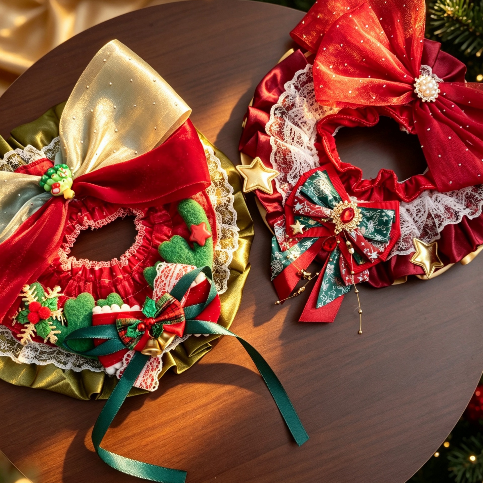Pet christmas neck scarf, cat and dog lolita lace collar