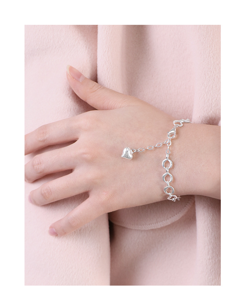 INS Niche Silver Buckle Sterling Silver S925 Heart Bracelet