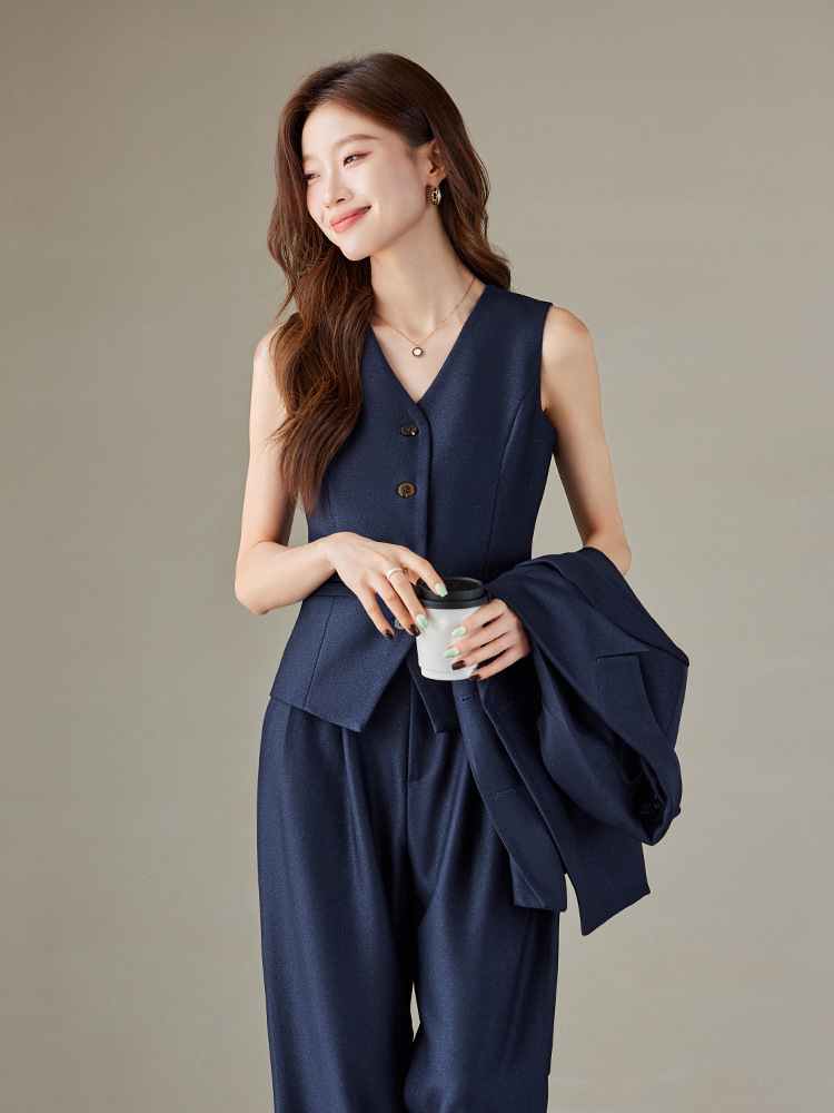 Fashion British Style High Waist Wide Leg Pants Two-piece Set