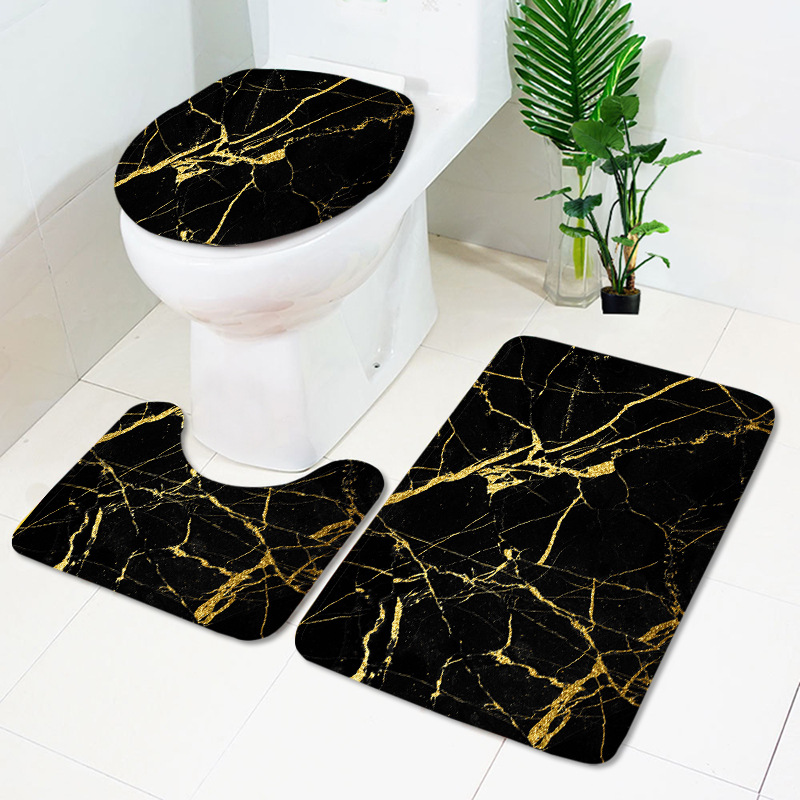 Digital Printing Polyester Marble Shower Curtain Floor Mat Toilet Mat Suit
