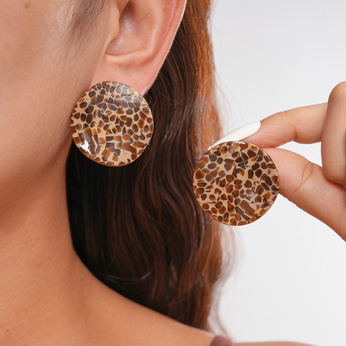 Retro Acetate Leopard-Print Round Geometric Earrings