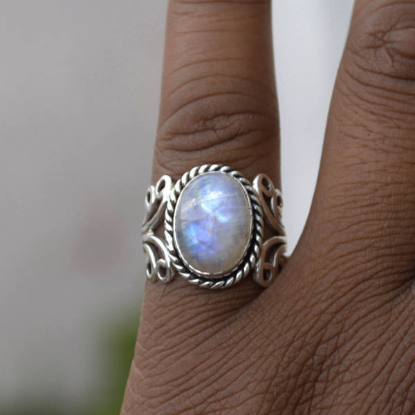 European And American Niello Jewelry Moonstone Ring