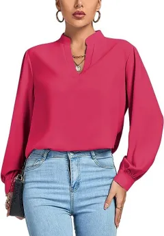 Women's Loose Shirt Shirt Top - Red - View 1