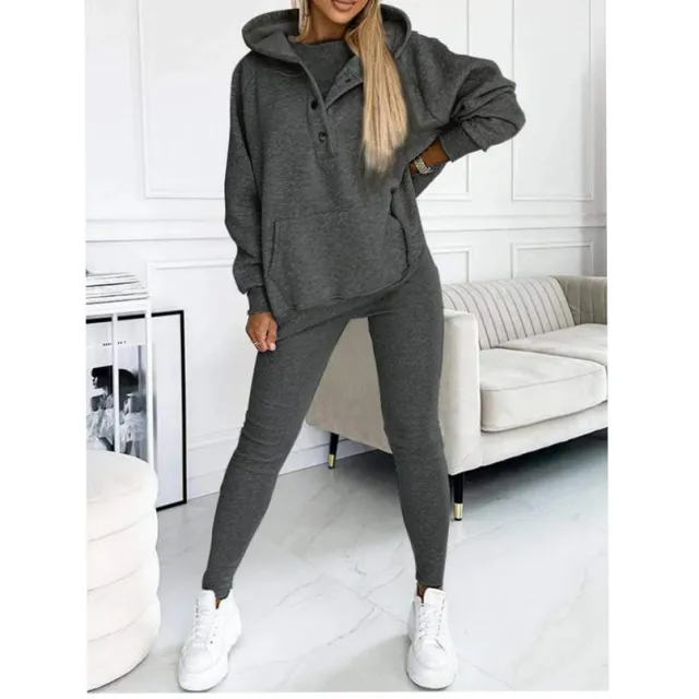 Casual Hooded Sweater Thickened Thread Fitted Vest Pants Three piece Set 2Piece Set Green - Shop at LoveMi