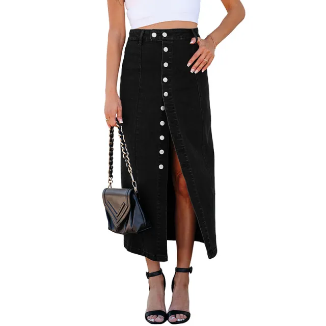 Women's Button Irregular Slit Midi Dress Black - Shop at LoveMi