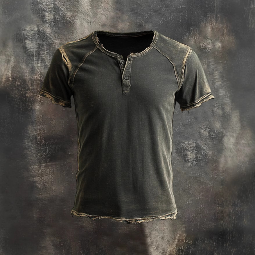 Mens Vintage Distressed Raw Edge Short Sleeve T Shirt