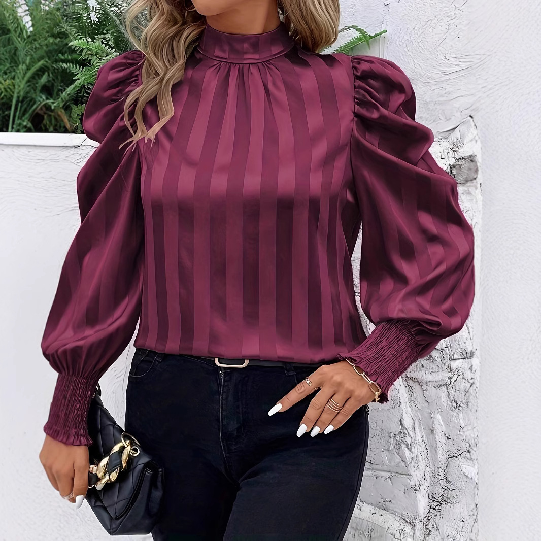 Solid Color Stand-up Collar Long Sleeve Shirt Women