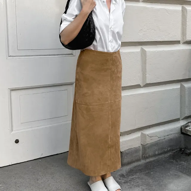 Suede Skirt Women's Elegant Khaki French High Waist Slimming And Straight Long Skirt Khaki - Shop at LoveMi