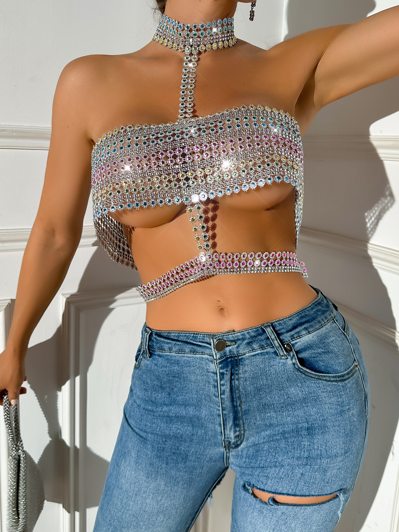 Women's Halter Stitching Tube Top Backless Sling