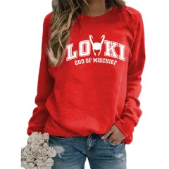 Printed Crew Neck Sweatshirt Autumn And Winter European And American Style Women Top Loose Fashion - Red - View 1