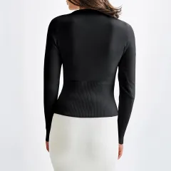 European And American Casual Solid Colour Long-sleeved Shirt - Black - View 1