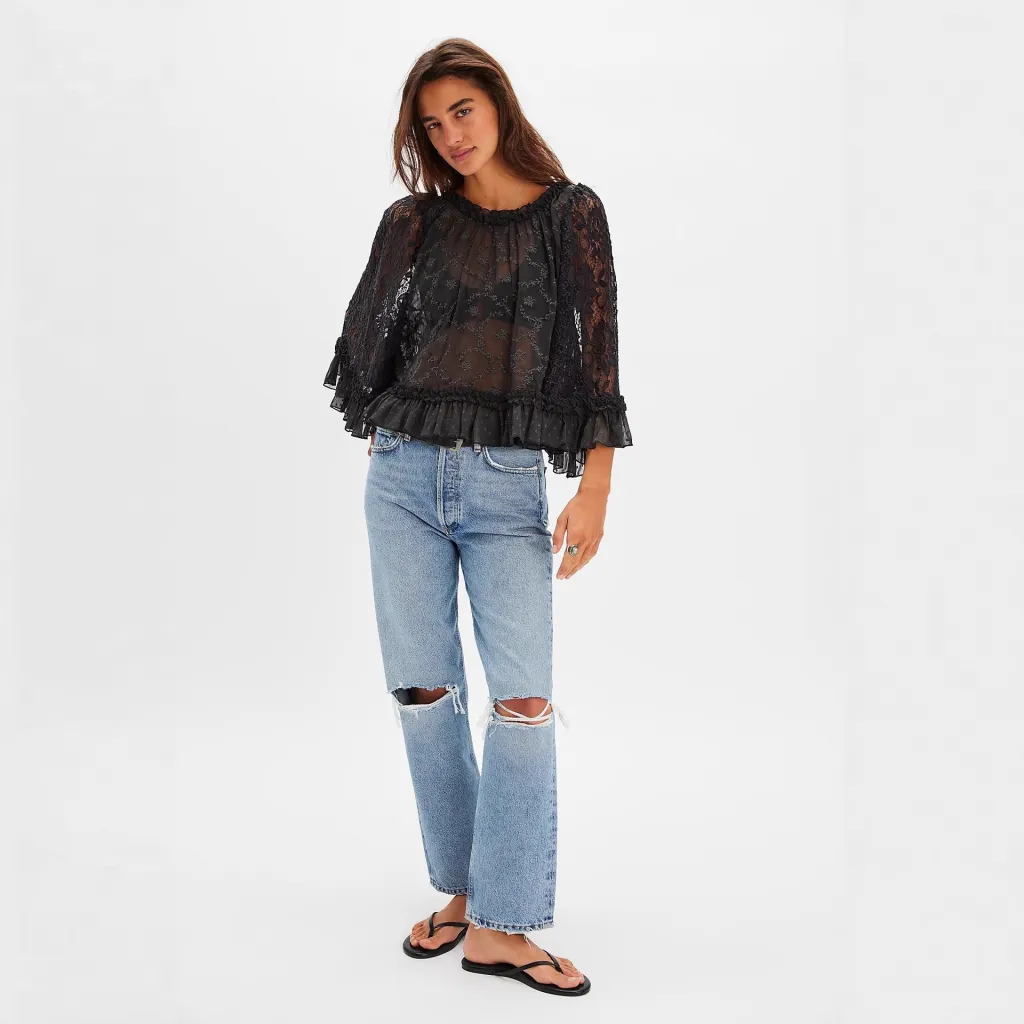 Women's All-match Lace Hollow Sun Protection Clothing - Black