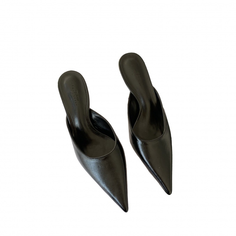 Pointed Stiletto Heel European And American Fashion Closed toe Slippers Women Black - Shop at LoveMi