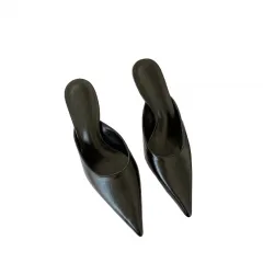 Pointed Stiletto Heel European And American Fashion Closed-toe Slippers Women - Black - View 1