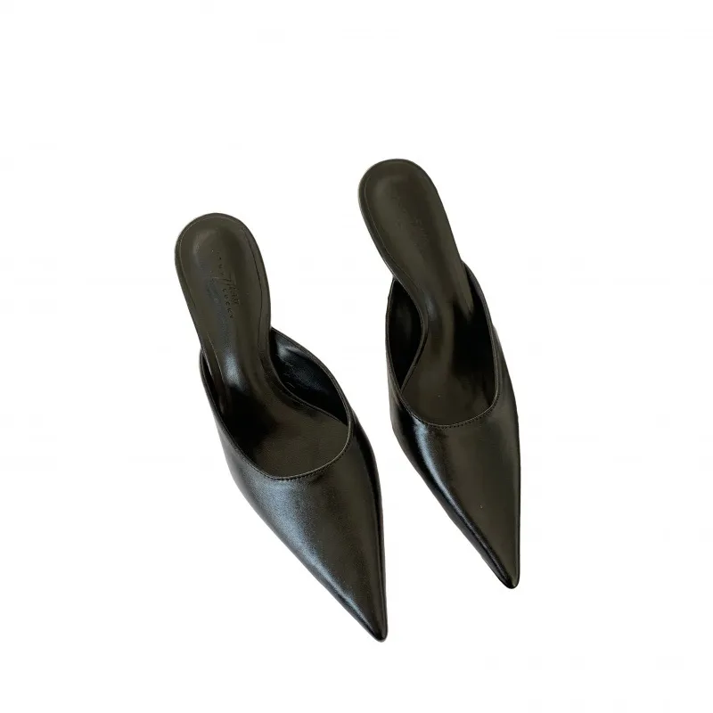 Pointed Stiletto Heel European And American Fashion Closed-toe Slippers Women - Black