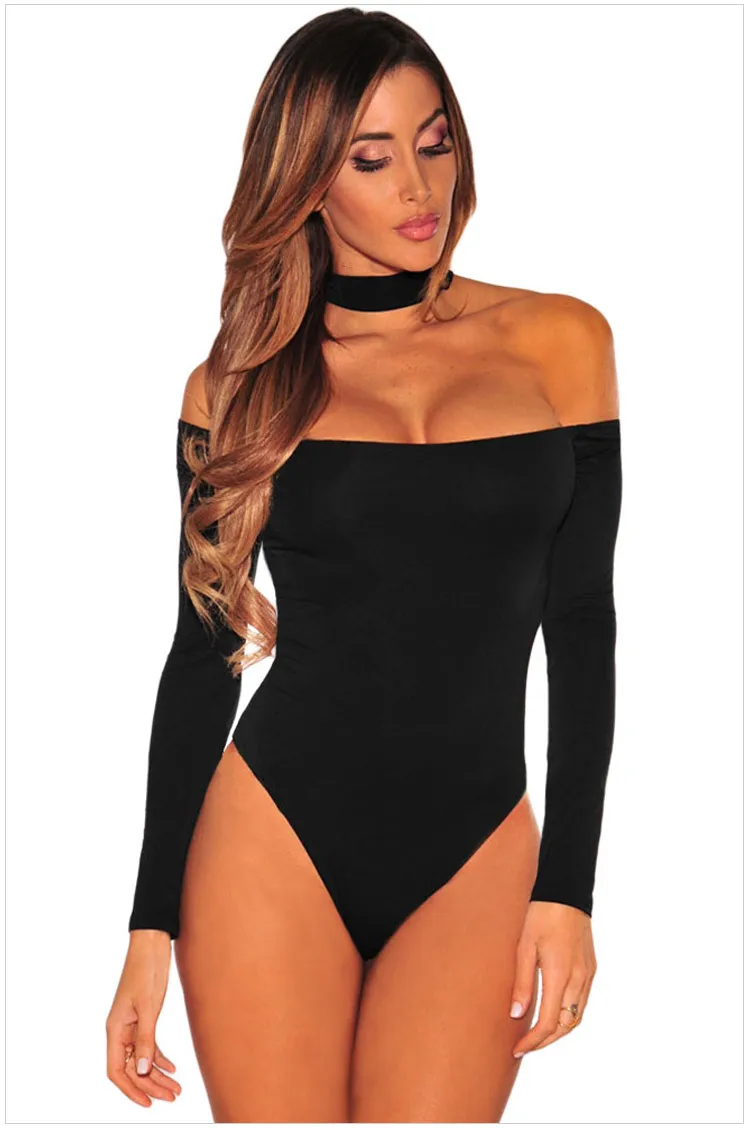 Women's Halter Off-the-shoulder Long Sleeve Jumpsuit - Black