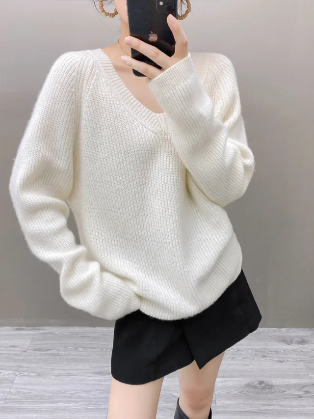 Loose fitting Comfortable Sweater Women's Slimming Beige - Shop at LoveMi