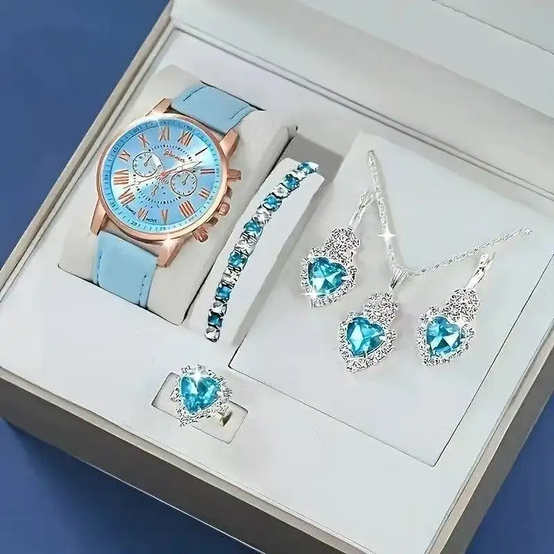 Watch Necklace Earrings Ring Set