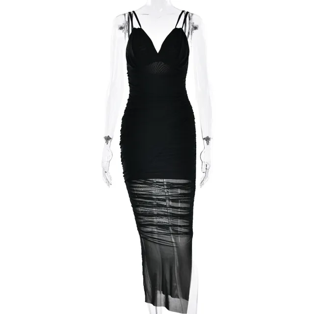 European And American INS Style Sling Deep V Dress Sexy Pleated Black - Shop at LoveMi