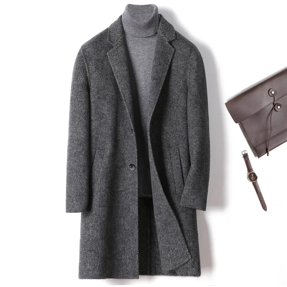 Cashmere Wool Coat Winter Plaid Long Casual