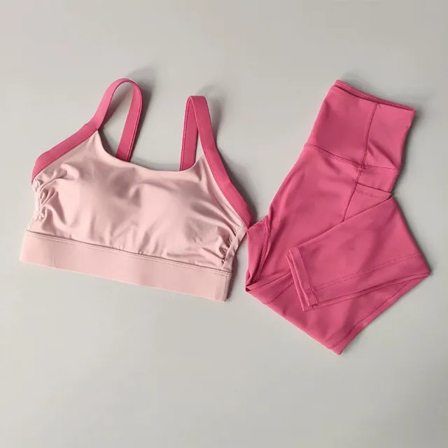 High profile Figure Color Matching Suit Cross Beauty Back One piece Cup Yoga Pants Pants Sports Underwear Women's Cover Supernumerary Breast Bra ... Cloud Mud Powder Suit - Shop at LoveMi