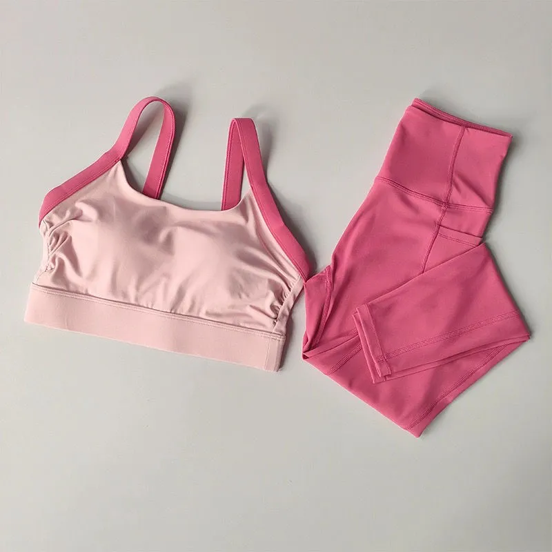 High-profile Figure Color Matching Suit Cross Beauty Back One-piece Cup Yoga Pants Pants Sports Underwear Women's Cover Supernumerary Breast Bra - ...