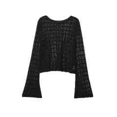Women's Hollow Jacquard Mesh Short Sweater - View 1