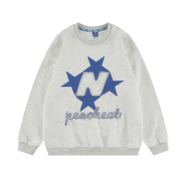 Embroidered Pullover Drop shoulder Long sleeve Men's Sweater Top Light Gray - Shop at LoveMi