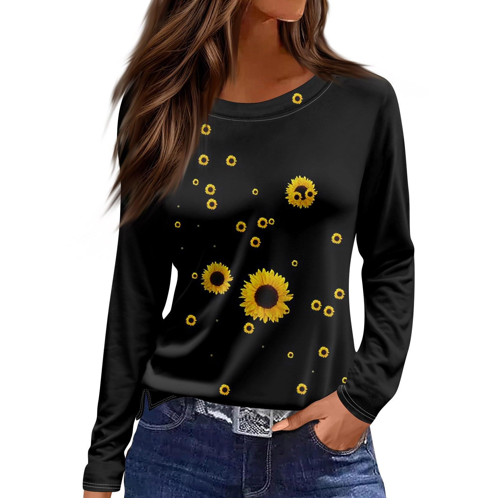European And American Slim fit Cotton like Round Neck Printed Solid Color Long Sleeve Long Sleeve 236Style Xl - Shop at LoveMi