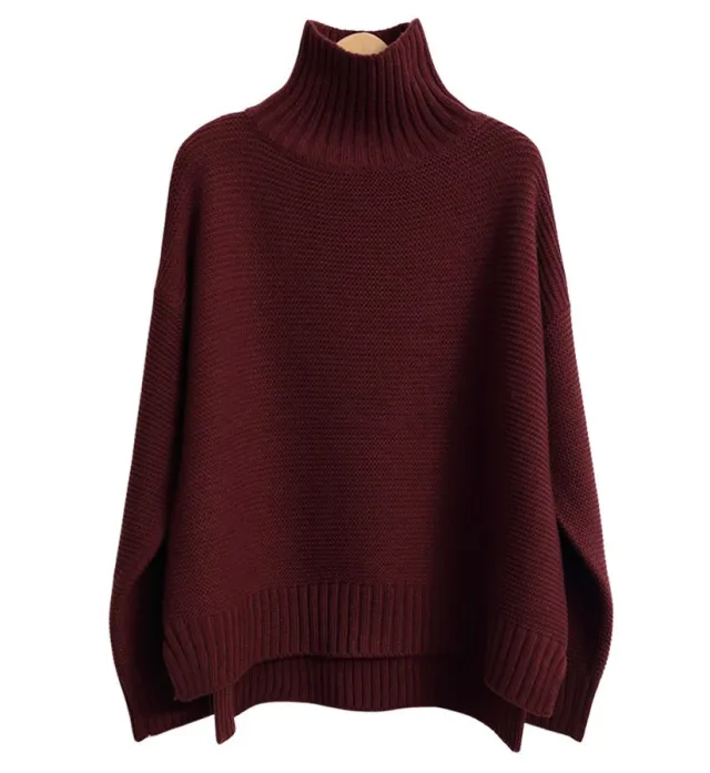 Cashmere Turtleneck Knitted Bottoming Sweater Wine Red - Shop at LoveMi