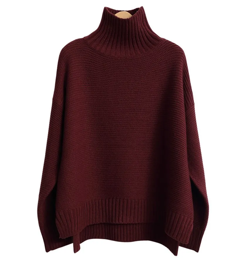 Cashmere Turtleneck Knitted Bottoming Sweater - Wine Red