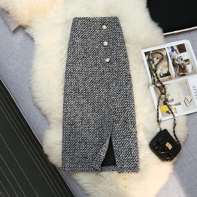 Women's Tweed Skirt New Autumn And Winter Sweater Flower Gray - Shop at LoveMi